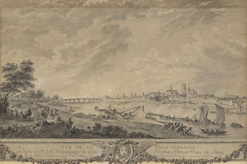 Gravure du port d'Orléans au XVIIIe siècle du dessinateur Desfriches