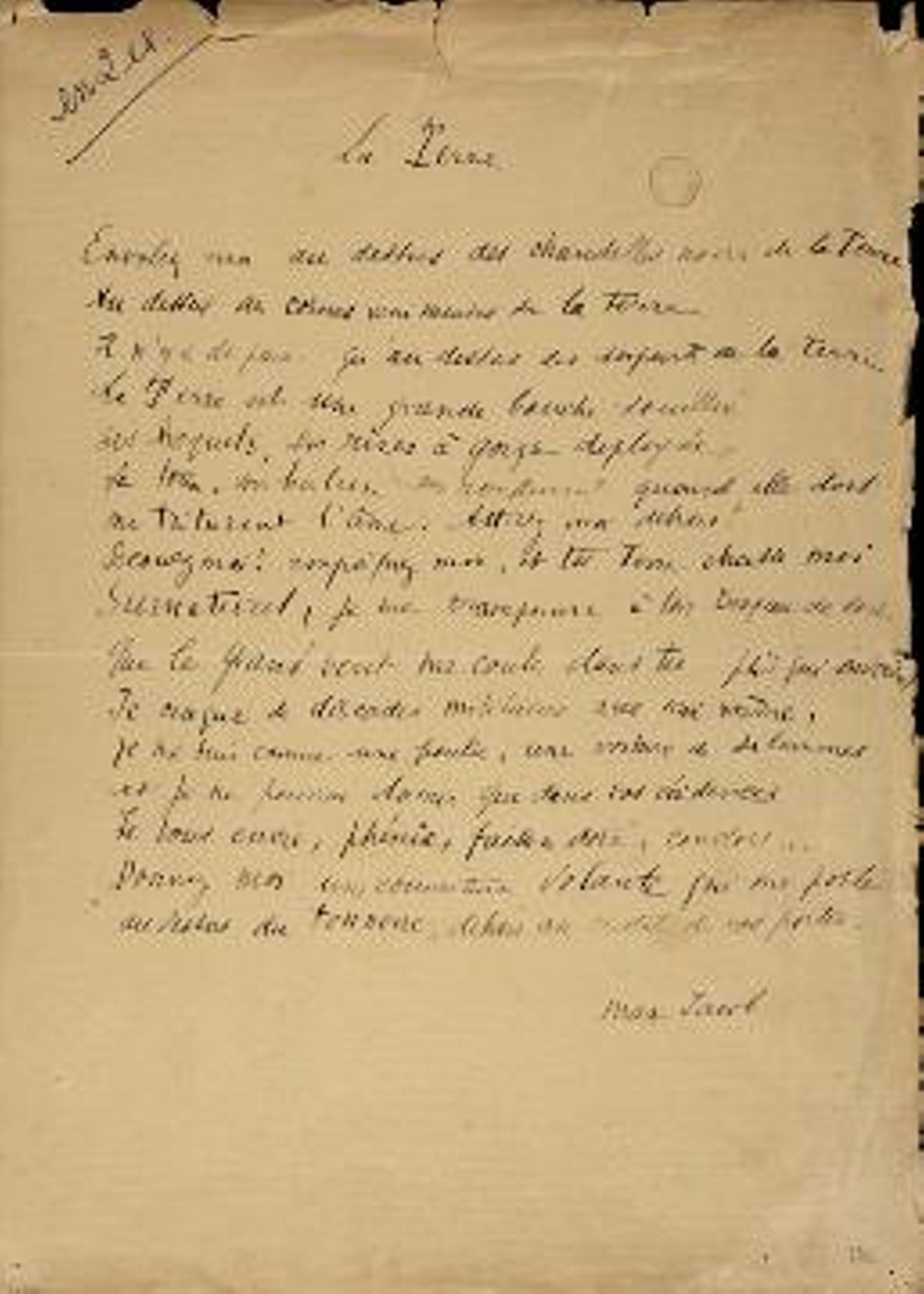 Poème manuscrit de Max Jacob intitulé La Terre, s.d.