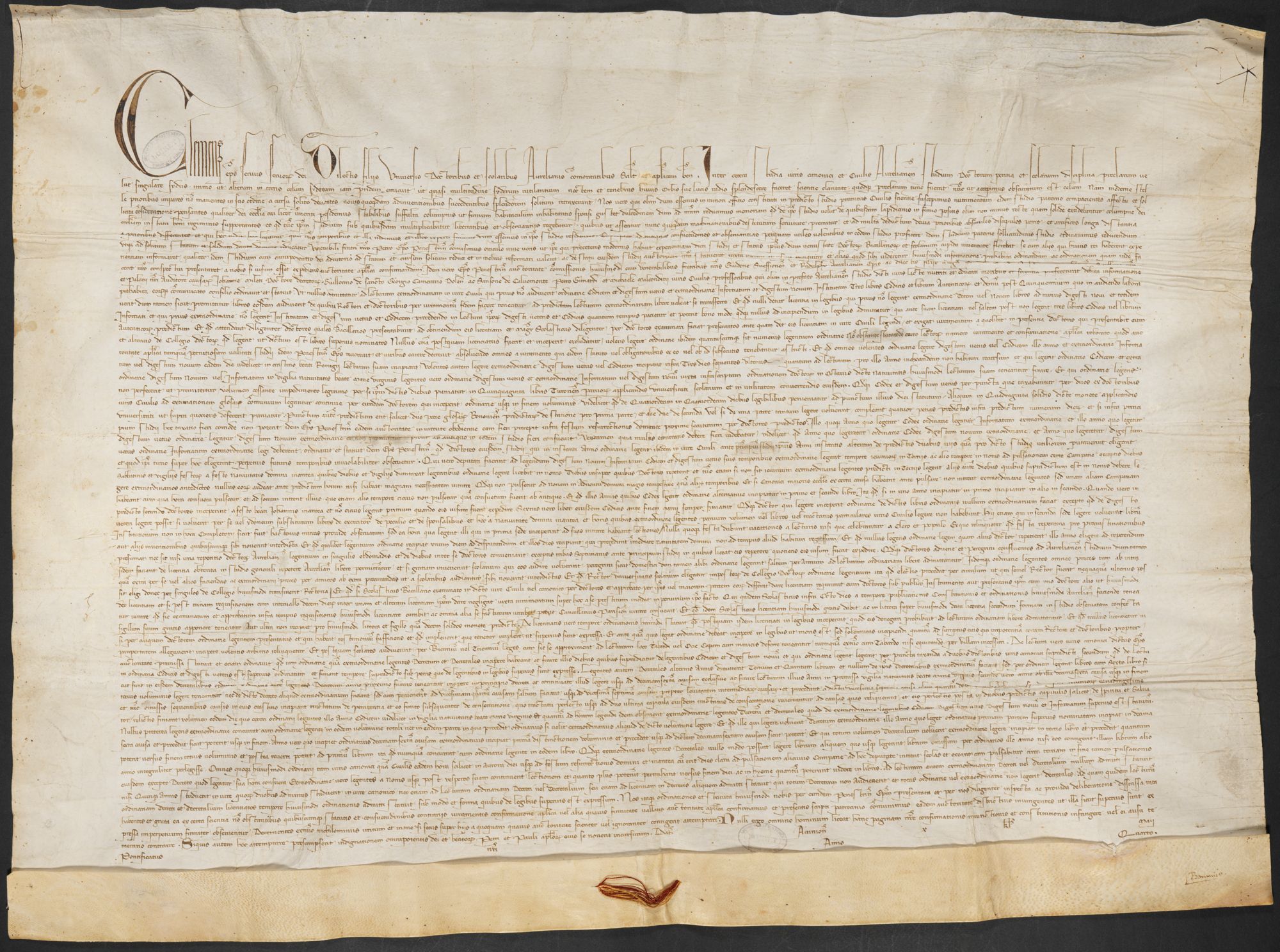 Bulle du pape Clément V créant une université à Orléans en 1306.