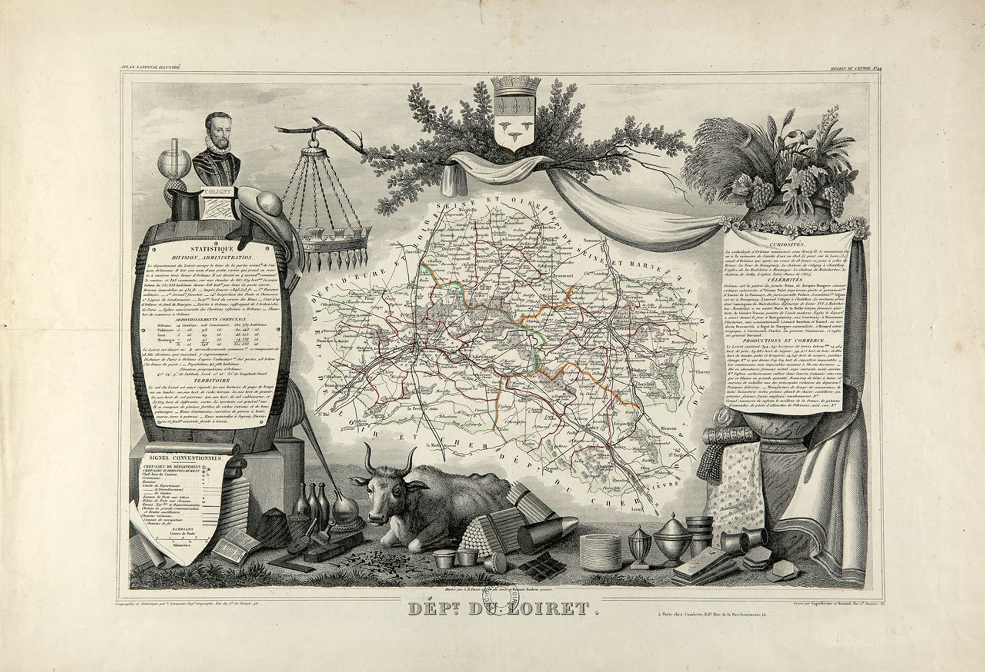Carte du département du Loiret en 1848.