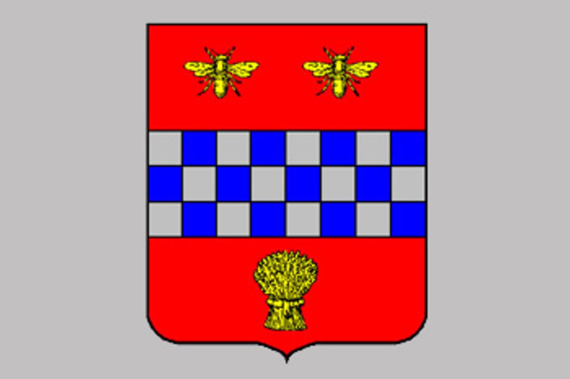 Blason de la commune d'Aschères-le-Marché réalisé avec la participation de M. Gérard Rock, maire d'Aschères-le-Marché, adopté le 23 mai 2002.