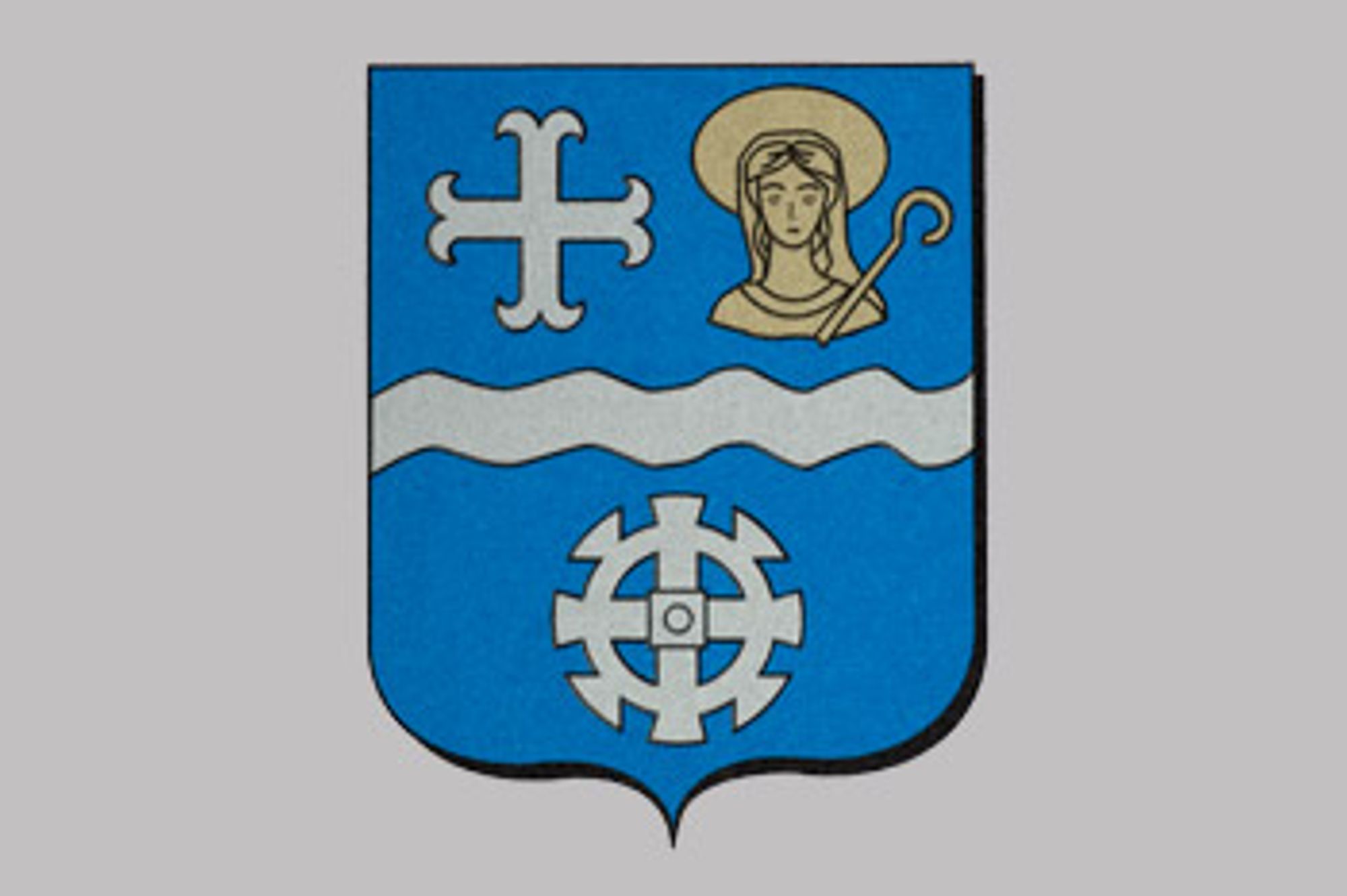 Blason de la commune de Triguères préparé par quatre membres de l'association EPONA (MM. Pige, Gache, Creuzet et Dumoulin), amélioré par le Conseil départemental d'héraldique urbaine du Loiret et adopté le 26 février 1999.