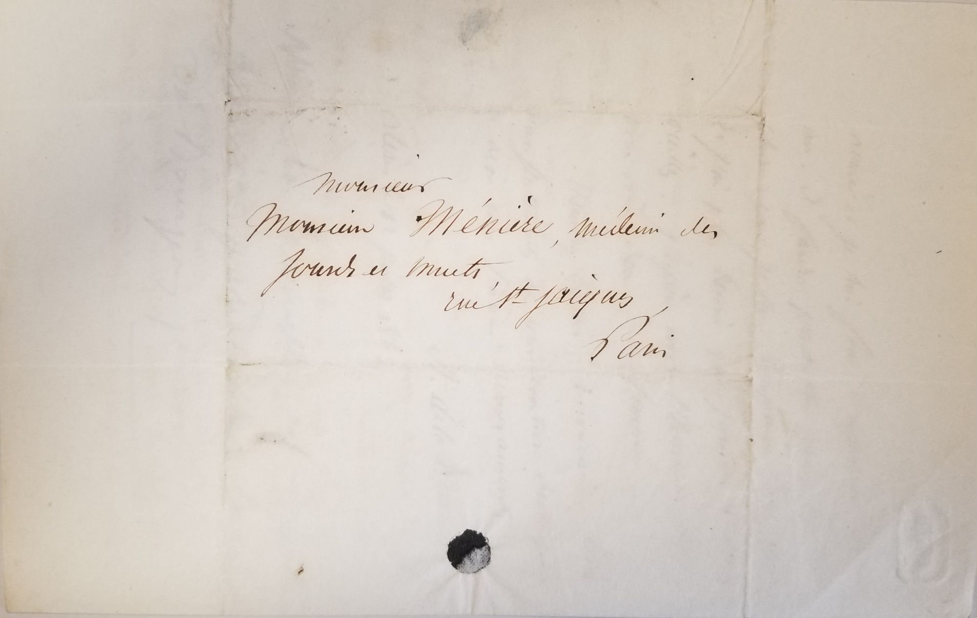 Lettre d’Adrien Leroy de La Tournelle, procureur général à la cour royale d'Orléans à Prosper Menière, médecin titulaire à l’institut des sourds et muets situé rue Saint-Jacques à Paris, 1843. 