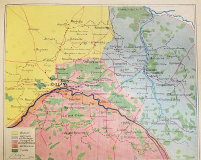 Carte des territoires du Loiret issue de l’ouvrage Géographie du département du Loiret  par L. Fardet, édition de 1933.