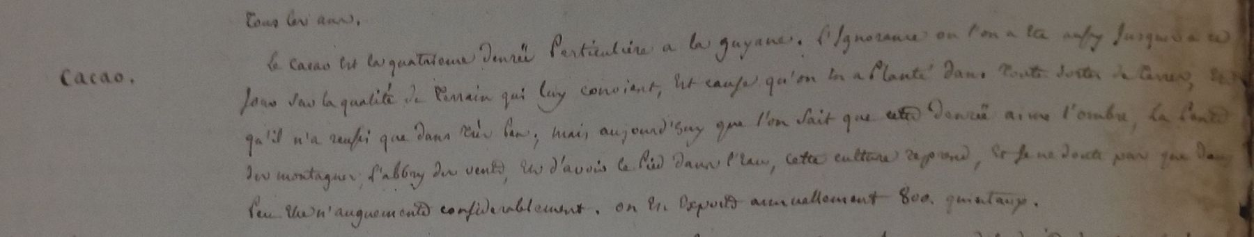 Extrait de la Mémoire sur la Guyane française rédigé par M Delacroix, intendant des colonies, 1775.