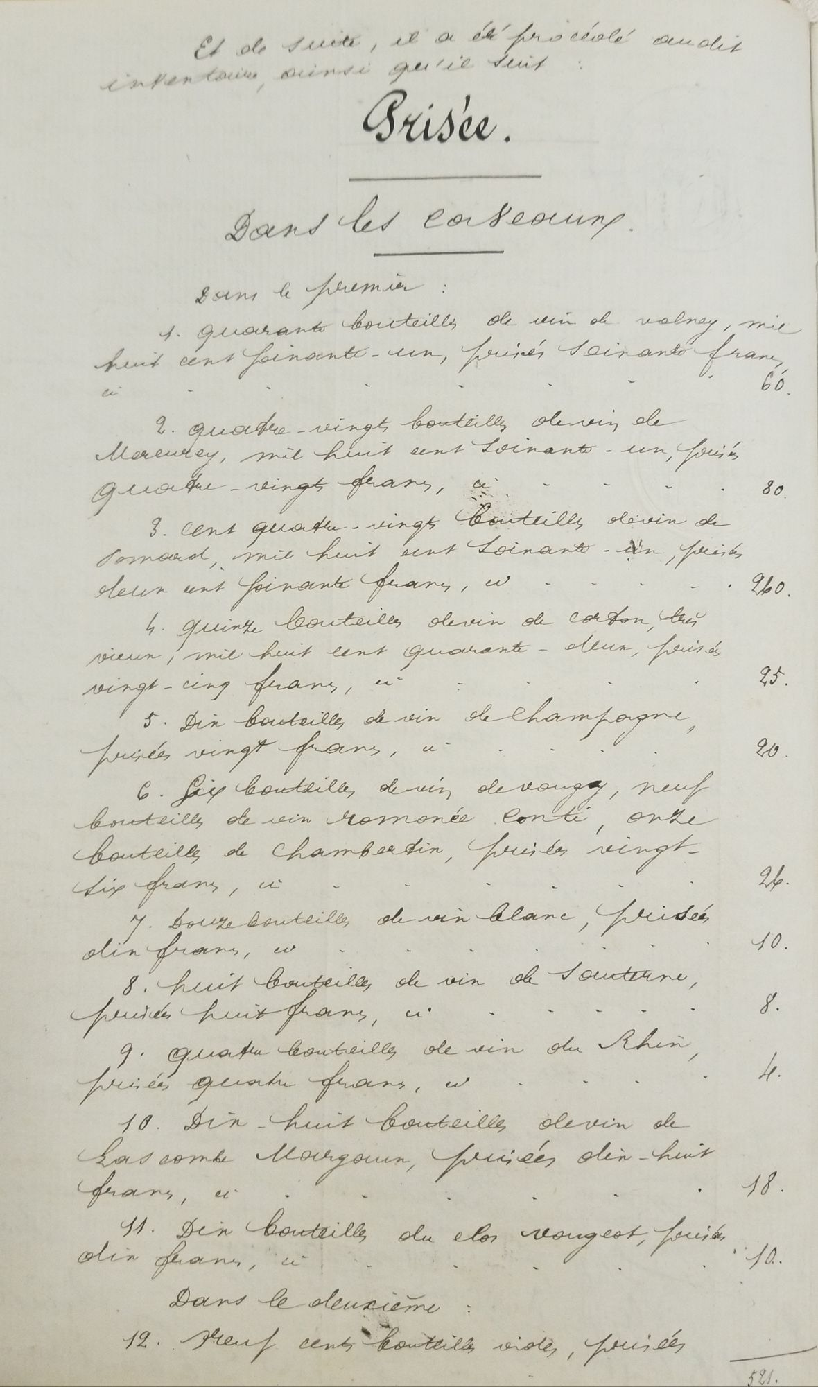 Extrait de l’inventaire du château d’Augerville-la-Rivière après le décès de Pierre-Antoine Berryer, 1868
