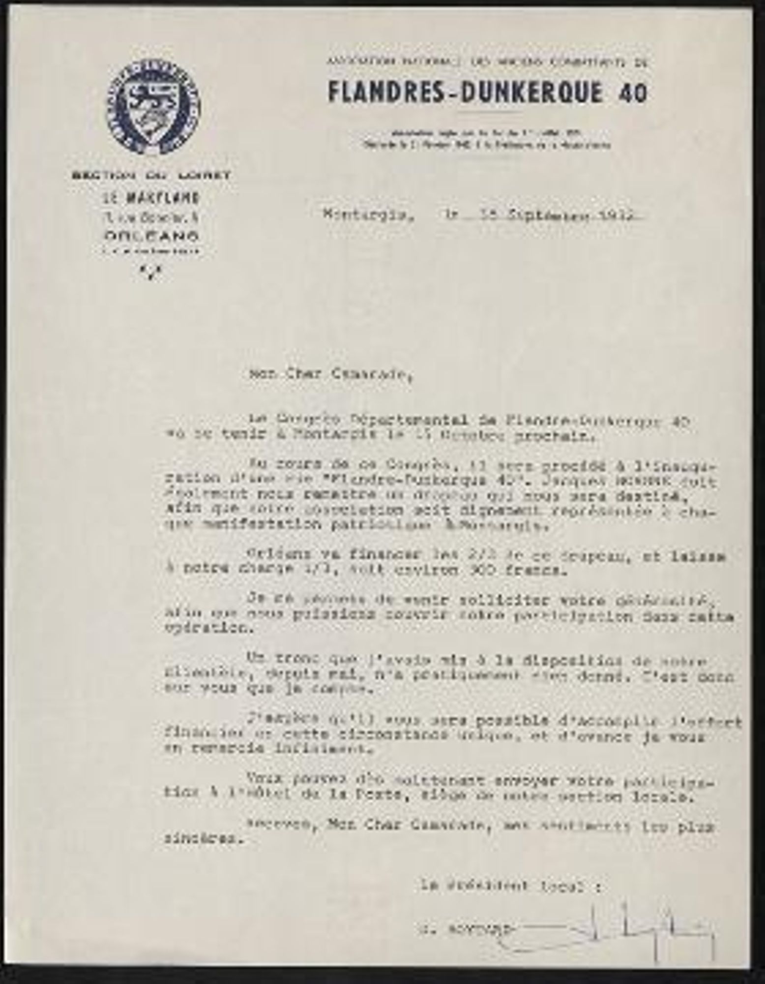 Congrès départemental de Flandres-Dunkerque 1940