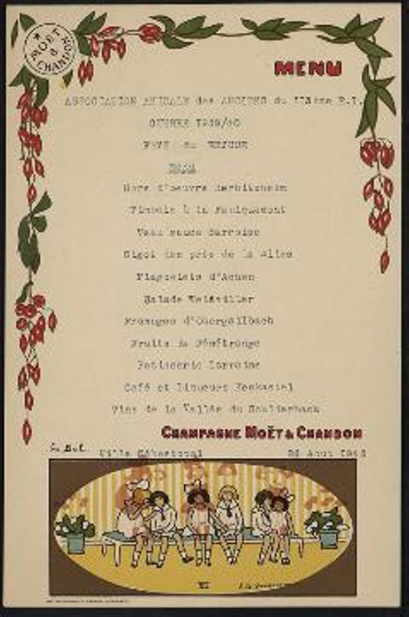 Menu de fête de retour, 26 août 1945