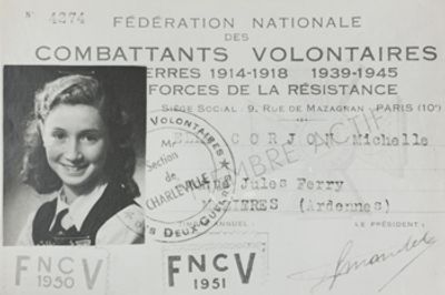 Carte de volontaire des forces de la Résistance de Michelle CORJON, 1951