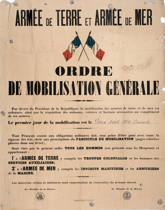 Affiche annonçant la mobilisation générale, 2 août 1914
