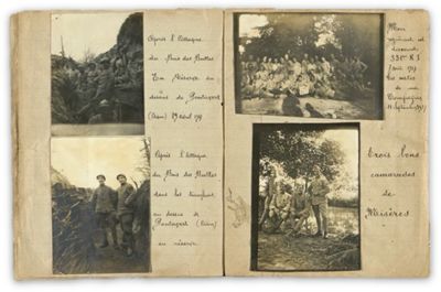 Carnet de souvenir d’André Déplacé, originaire de Boynes, soldat au 331e régiment d’infanterie. Photographies prises au cours de sa campagne, Argonne, 1915-Somme-Aisne, 1916-1917