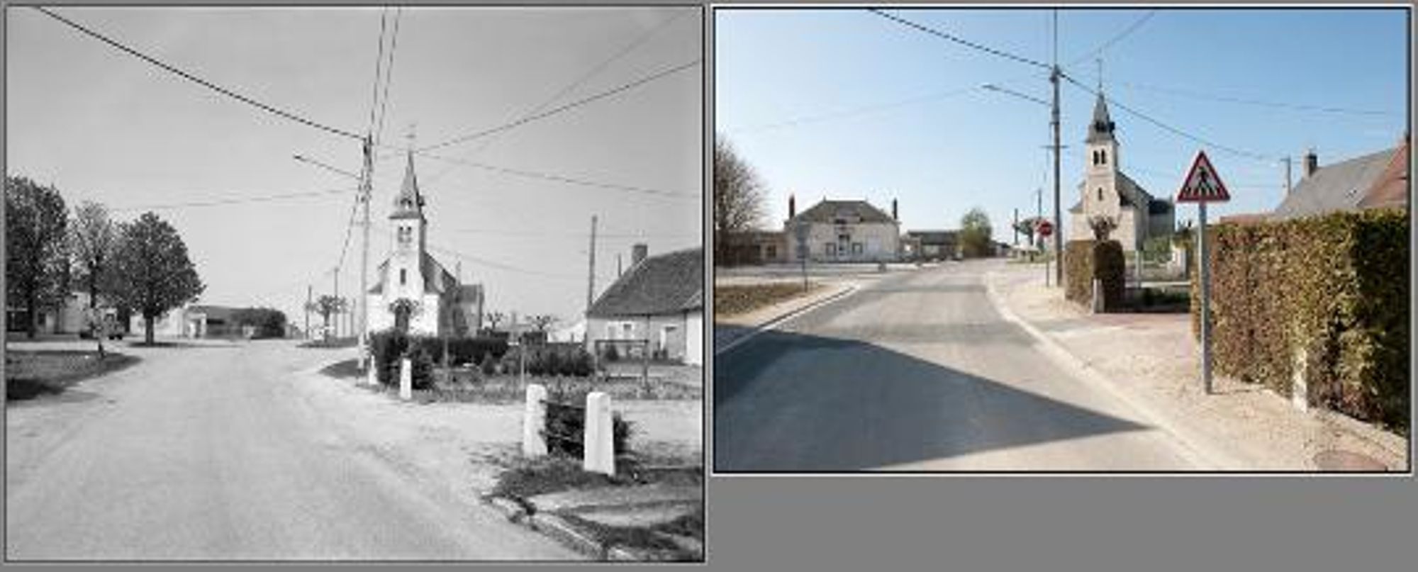Bucy-Saint-Liphard, l’hôtel de ville et l’église. (1980 / 2011)