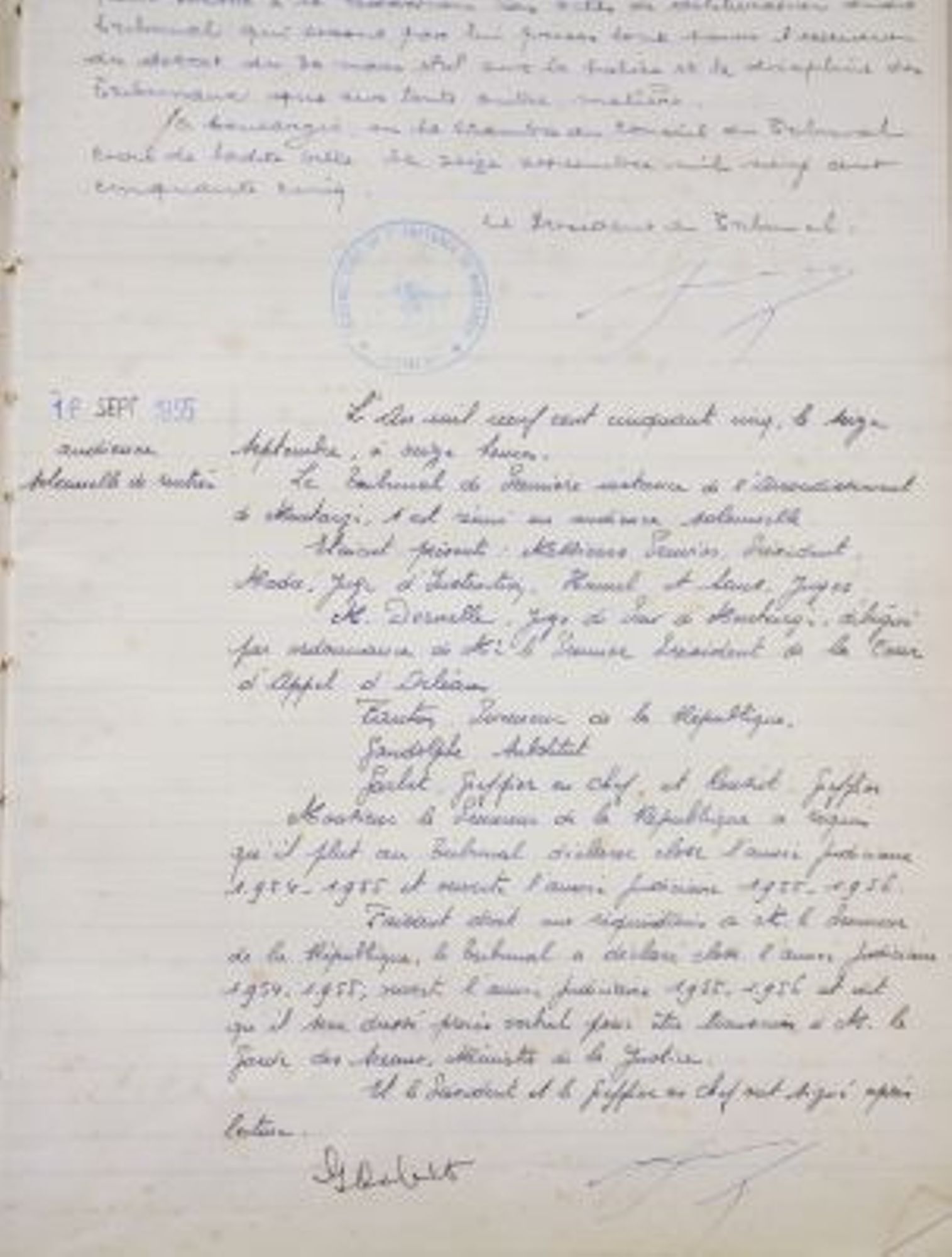 Audience solenelle de rentrée du tribunal de première instance de Montargis pour l’année judiciaire 1954-1955 (16 septembre 1955). (Arch. dép. du Loiret 1082 W 84470)