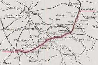   Plan projeté de la ligne de chemin de fer d’Orléans à Châlons-sur-Marne, [1864]