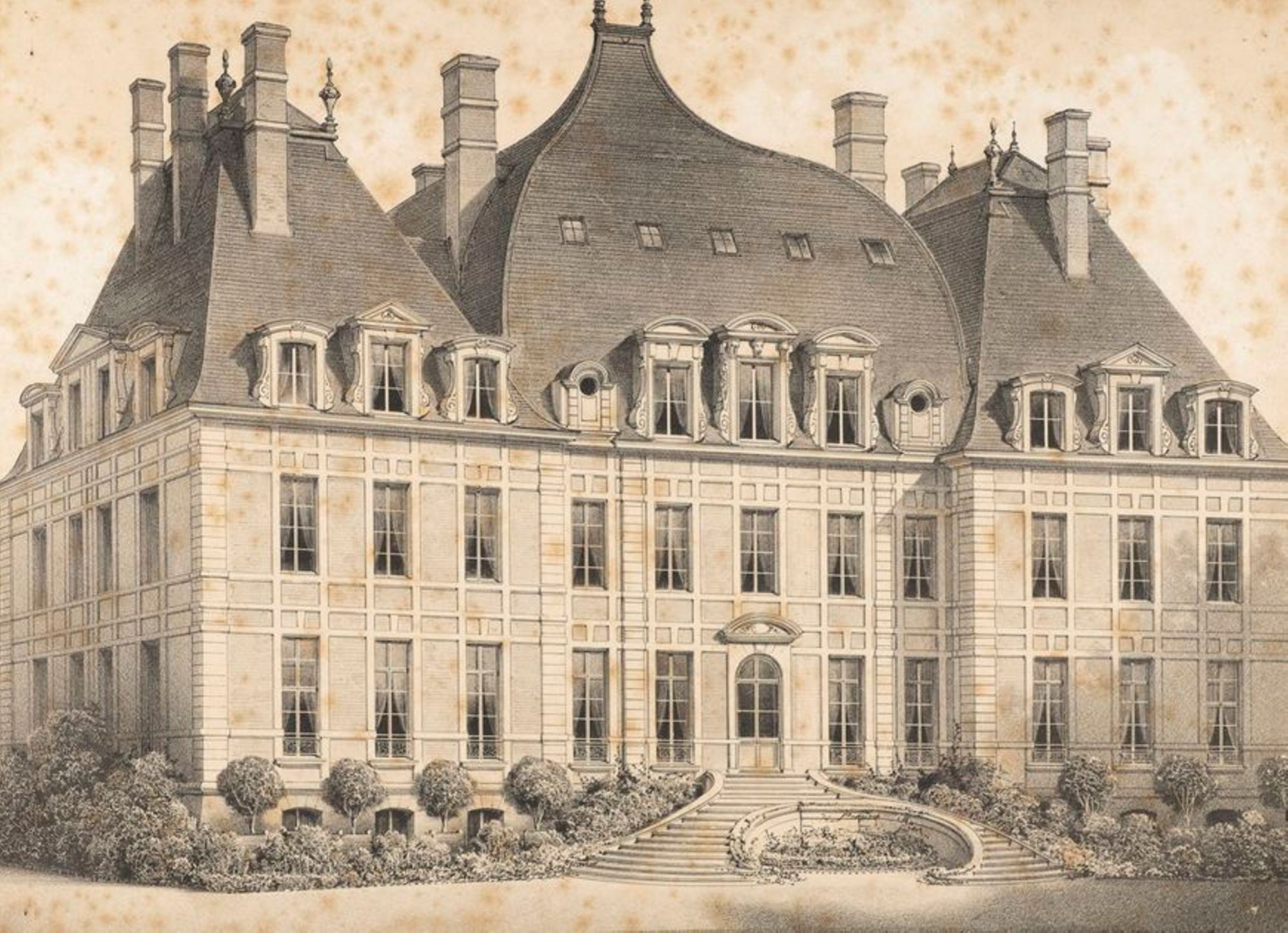 Estampe du château de la Grange-Montalivet à Saint Brouize dans le Cher 