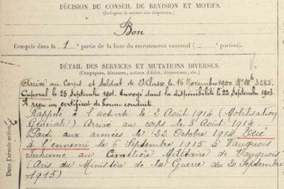 Etat de services d’un soldat de Chilleurs-aux-Bois