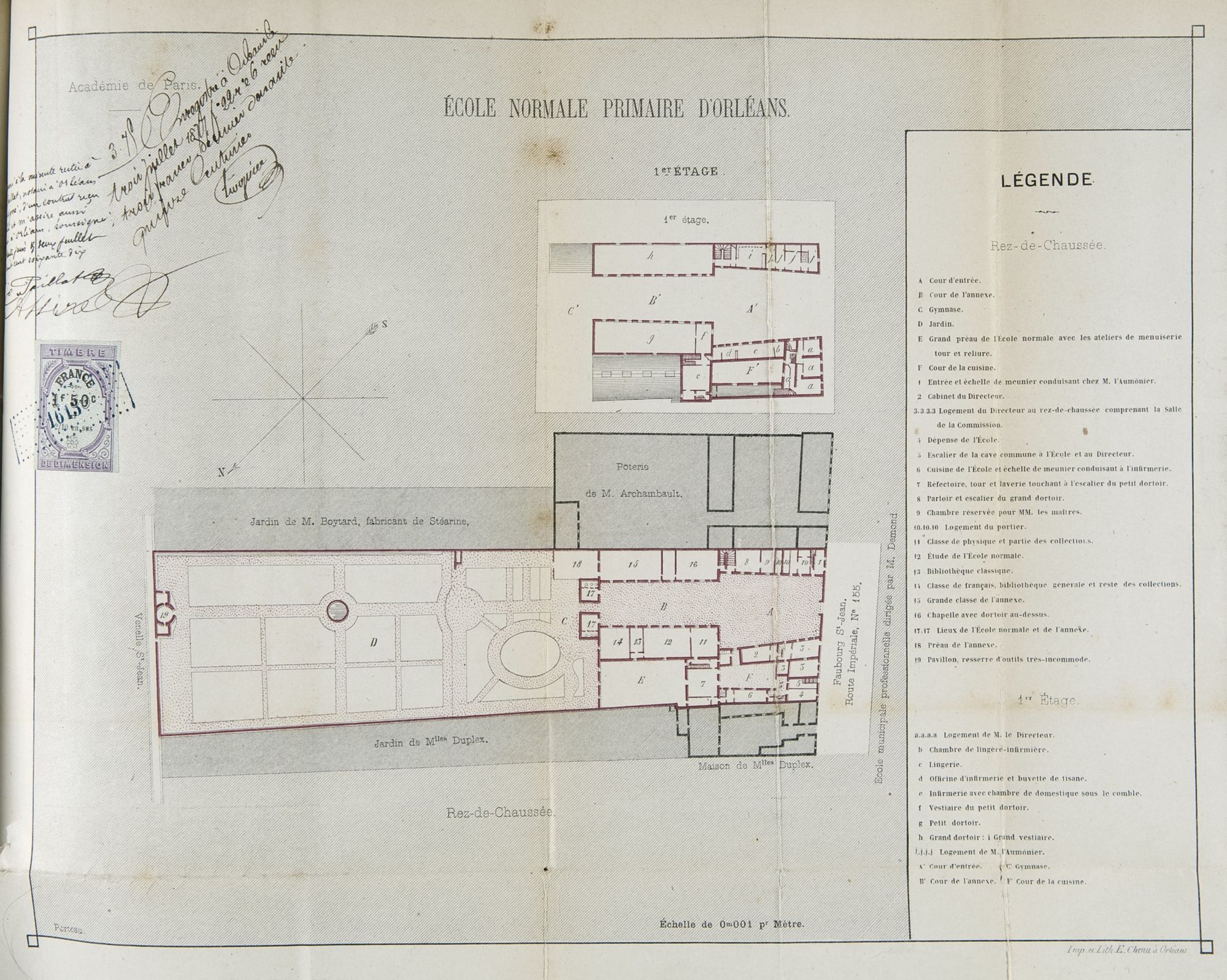 Plan de l'école normale primaire d'Orleans  : minute de Ferdinand PAILLAT notaire à Orléans (10 juin 1877)