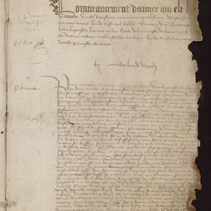 Première page du registre de Pierre CHRISTOPHE notaire à Orléans (1436)
