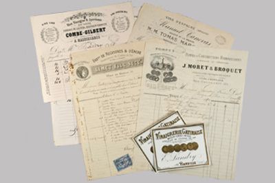 Factures et étiquettes du fonds de la vinaigrerie Landry (Barville-en-Gâtinais), XIXe siècle