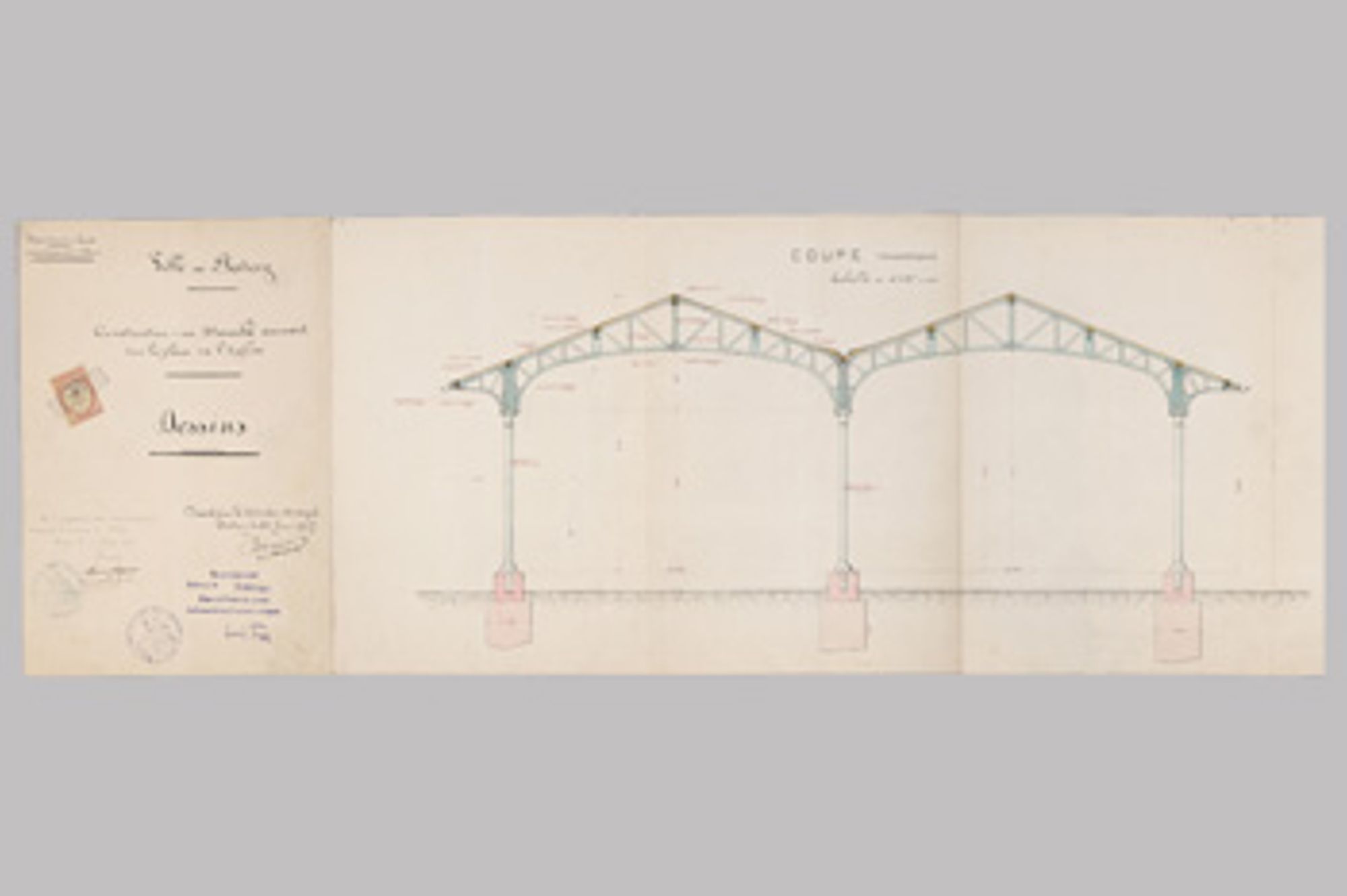 Construction d'un marché couvert, Patay, 1907