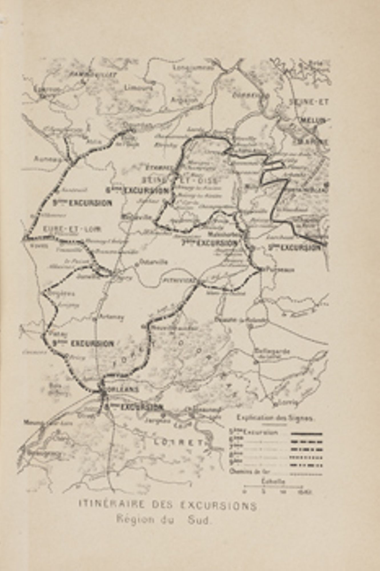 Les étapes d’un touriste en France, Promenades et excursions dans les environs de Paris, région du sud : carte des itinéraires proposés